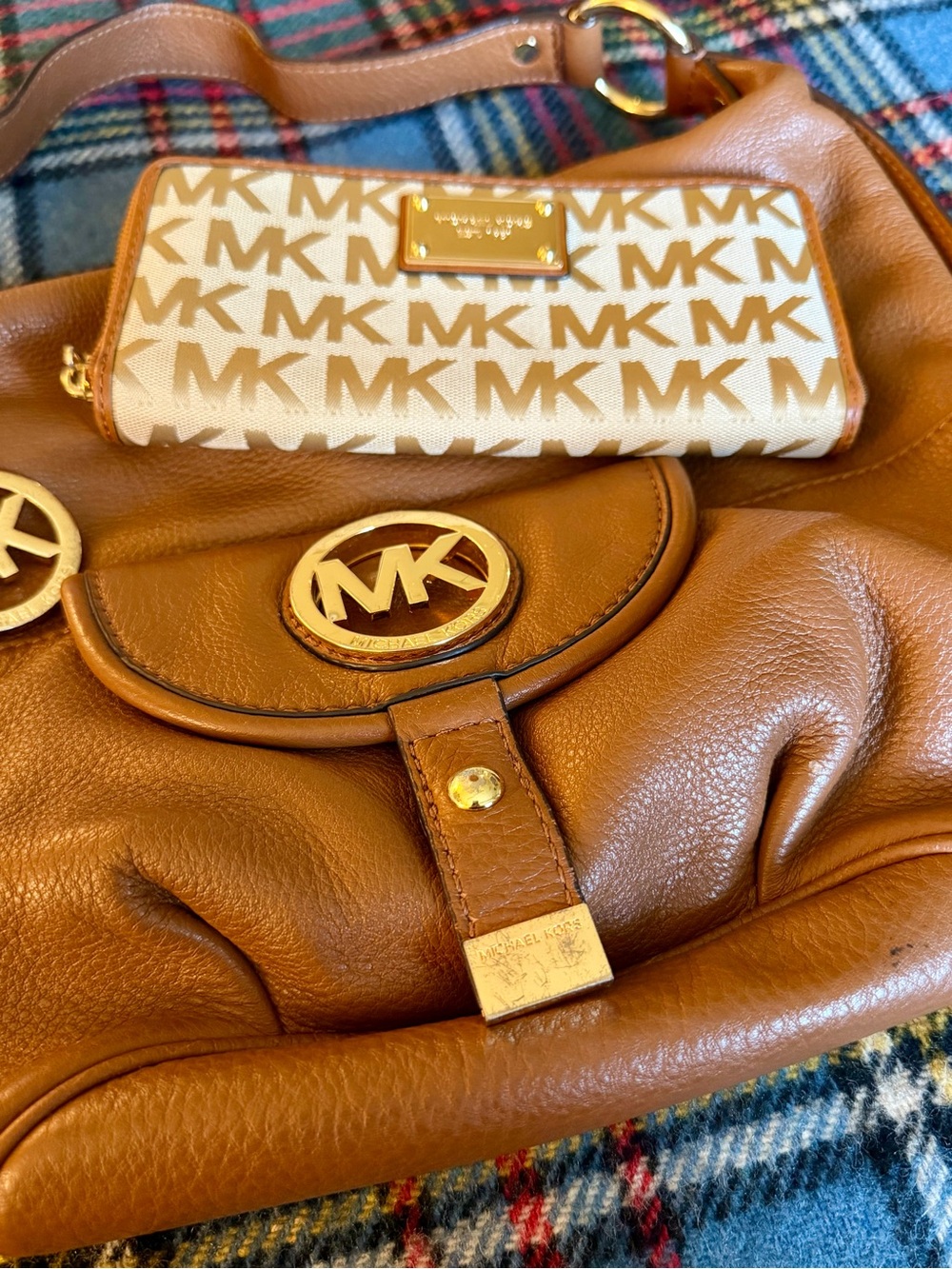 Michael Kors Brown Pebbled Leather Fulton Tote With Monogram Wallet
